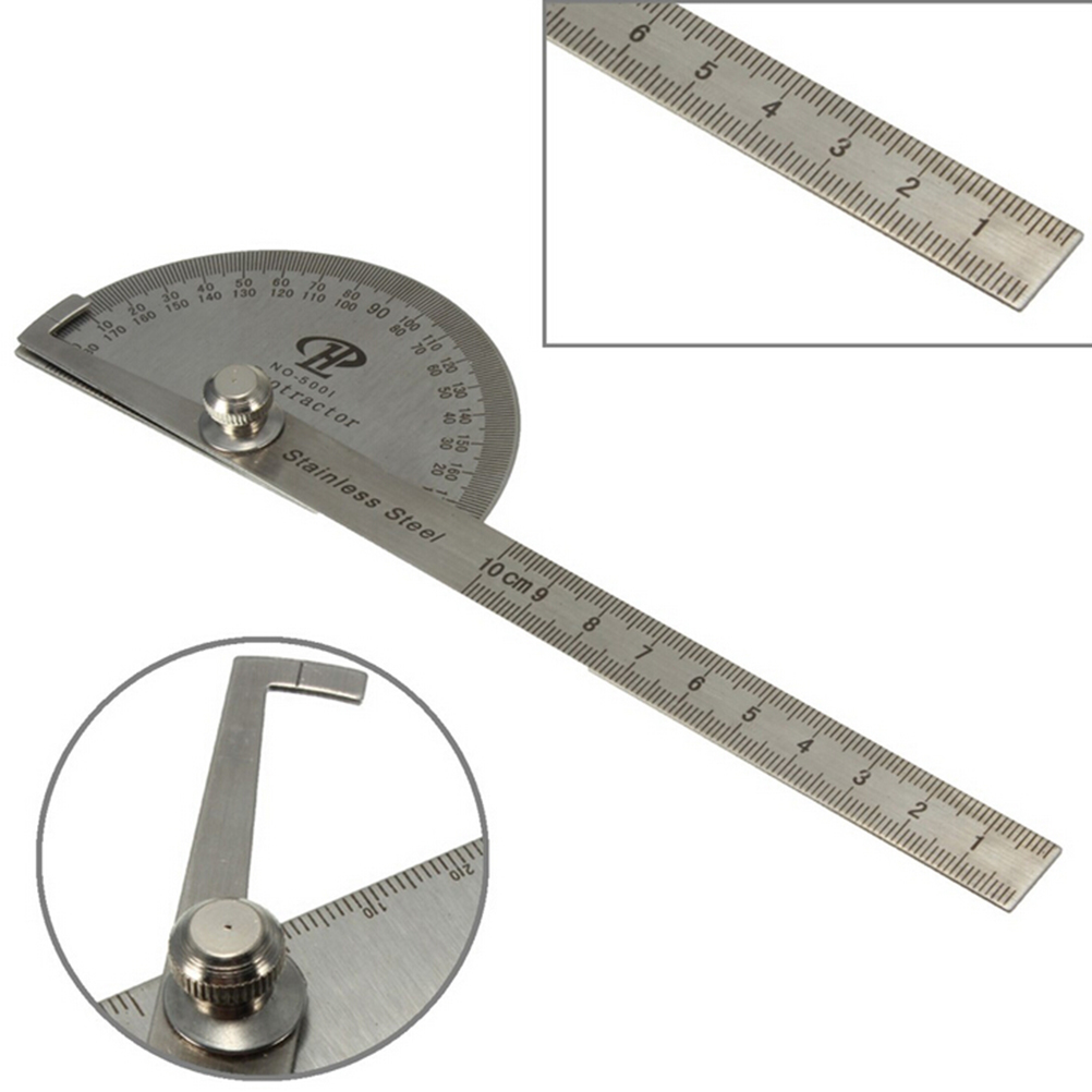10cm 전문 스테인레스 분도기 라운드 헤드 앵글 파인더 장인 규칙 통치자 기계공 도구 0-180 도 각도기